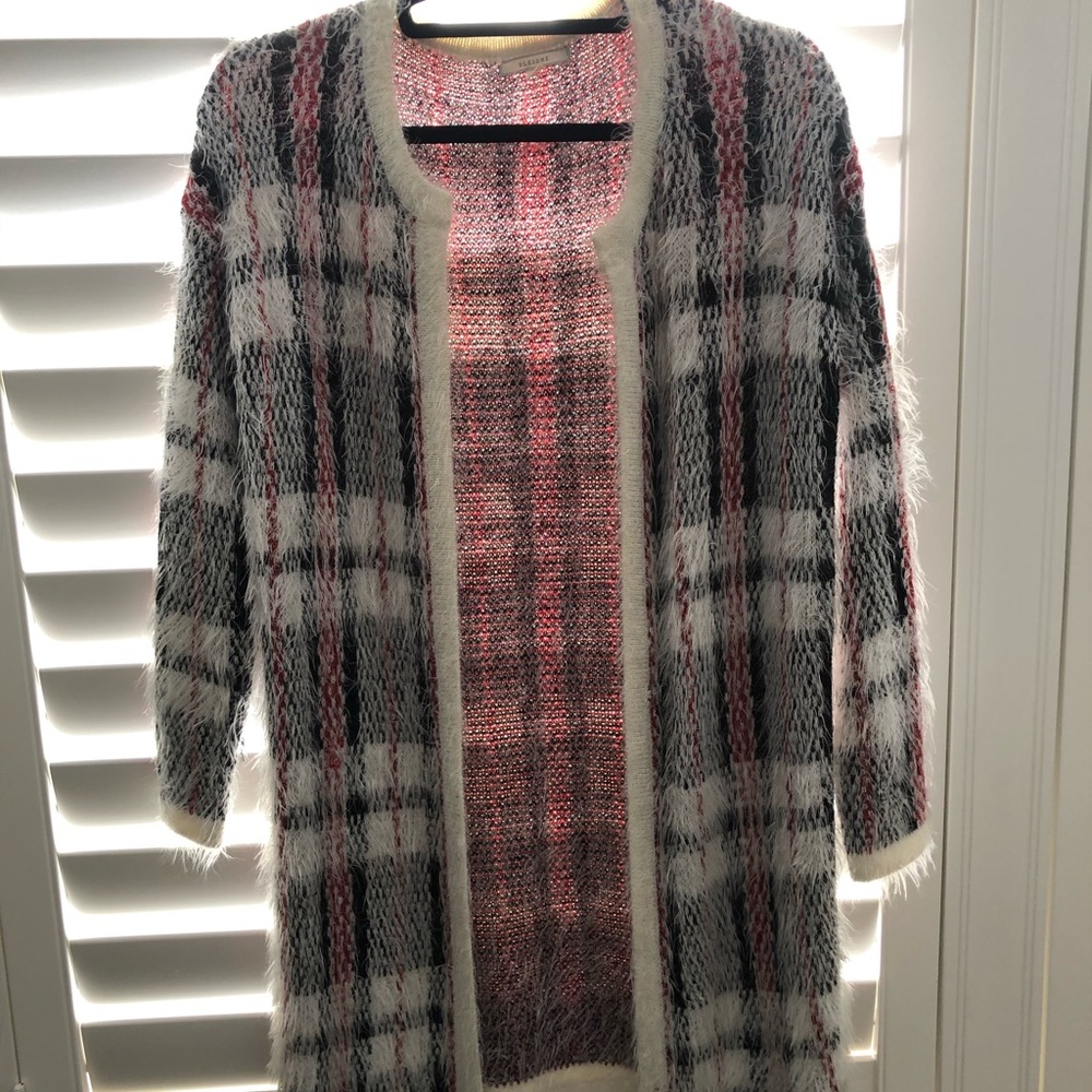 {Pleione} Plaid Eyelash Sweater Coat